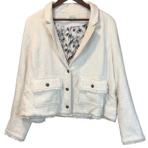 Sundance White Tweed Fringe 3 Button Jacket Blazer Size XXL No Flaws